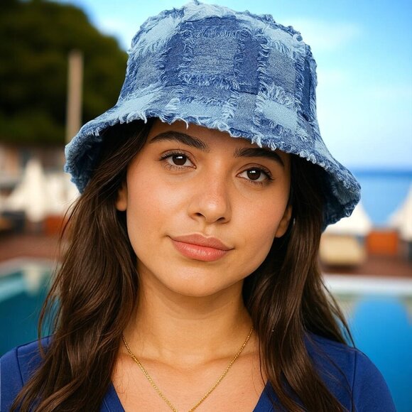 🆕️Trendy Boho Patchwork Raw Edge Denim Bucket Hat Adjustable Retro Trendy Style - Picture 7 of 10
